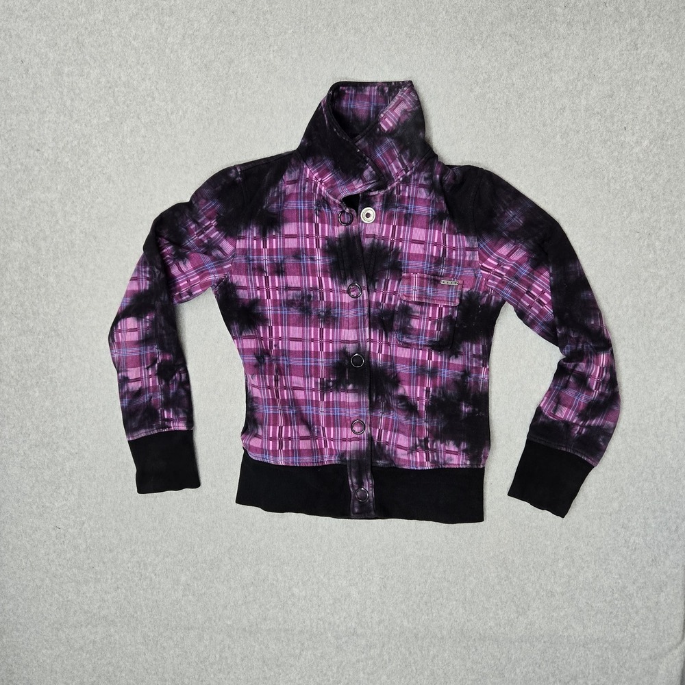 Roxy Women Jacket L Purple Plaid Activewear Indie Sleaze Grunge‎ Y2K